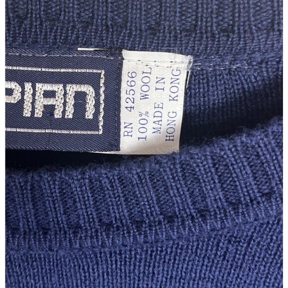 VTG 100% Wool 80s Olympian CB Sports Sweater Medium Ski Blue Red Crewneck Jumper - Picture 3 of 8